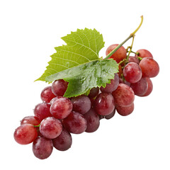 Fototapeta premium A juicy cluster of red grapes with a vibrant green leaf attached isolated on a transparent background png
