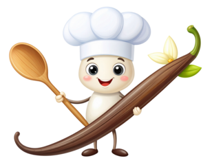 Cartoon Vanilla Bean Character with Chef Hat, isolated on transparent background