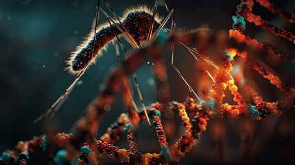 Intricate illustration of a mosquito interacting with a dna strand, showing science. - Powered by Adobe
