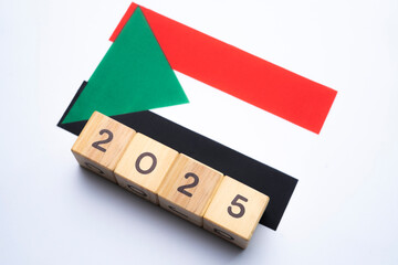 2025, Sudan, Sudan flag with date block, Concept, Important events for Sudan in the new year,...