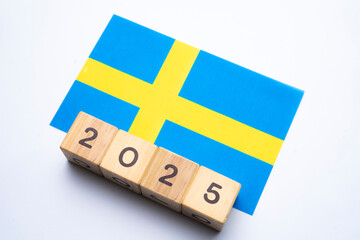 2025, Sweden flag with date block, Concept, Important events for Sweden the new year, election,...
