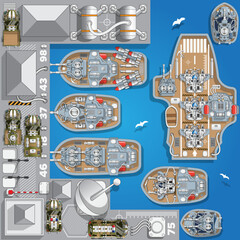 The military port. View from above. Vector illustration.
