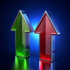 Red and Green Upward Arrows - Growth and Decline Concept