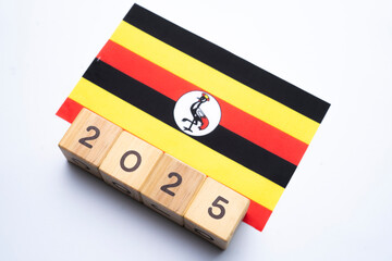 2025, Uganda, Uganda flag with date block, Concept, Important events for Uganda in the new year,...