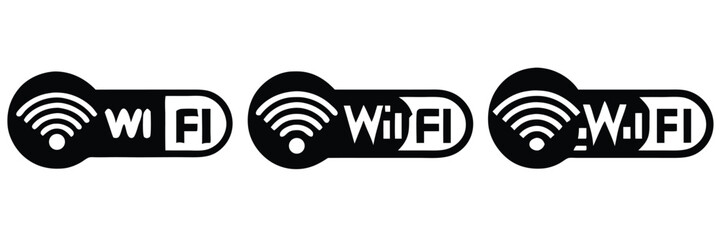 Three Black and White Wi Fi Symbols Wireless Network Icons Internet Access Signs