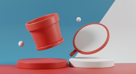 Pot holder mockup rendered to appear floating slightly above a tricolor podium