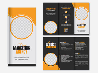 Trifold Brochure Design Template With Marketing Agency. 