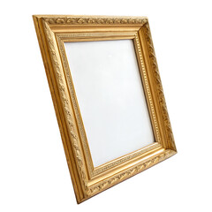 A golden retro rectangular picture frame with an ornate vintage border isolated on a transparent background png
