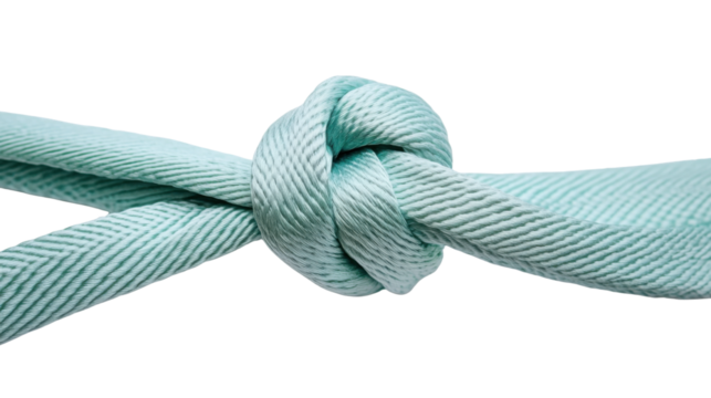 Strong Knot Tied on Durable Rope for Climbing, Boating, or Utility Use Isolated on White Background
