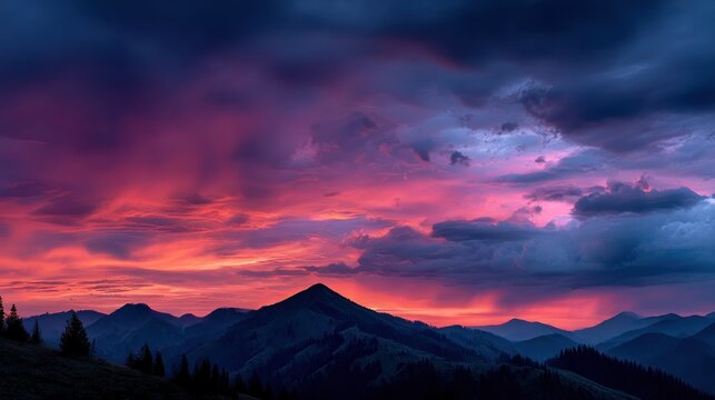 Dramatic mountain sunset