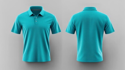 Teal polo shirt mockup, front and back views, isolated on grey background.
