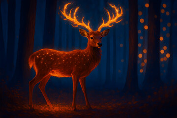Magical Luminescent Stag Glowing in the Enchanted Forest Representing Fantasy Wildlife and Mystical Nature