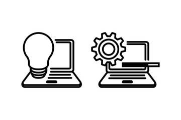 collection of Information telecommunication or it icon design template with the composition object consist of laptop, gear engineering, light bulb, and loading symbols isolated on white background