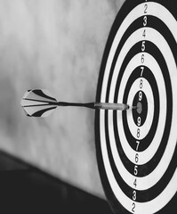 Darts arrows hitting the center of dartboard, business success concept