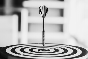 Darts arrows hitting the center of dartboard, business success concept