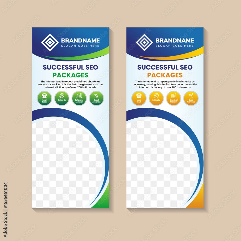 Aufkleber digital marketing banner stand signage template design. example of headline is successful seo packag