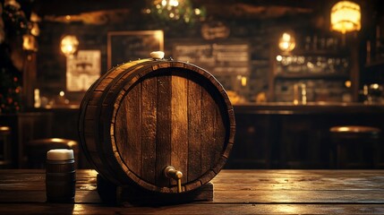 Classic Wooden Beer Barrel and Mug in a Traditional Pub Setting