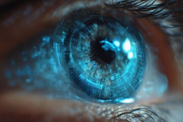 Futuristic eye with digital overlay