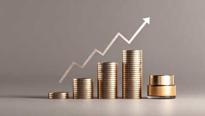 Gold coins stack growing, upward trend, cosmetic product