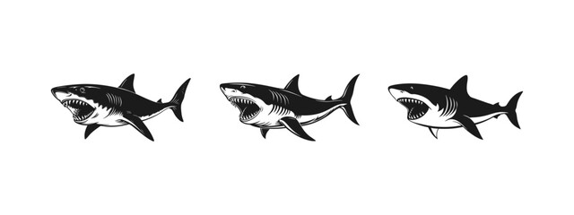 A set of vector shark illustration of a silhouette