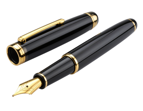 Luxury Fountain Pen with Open Cap and Gold Nib, isolated on transparent background