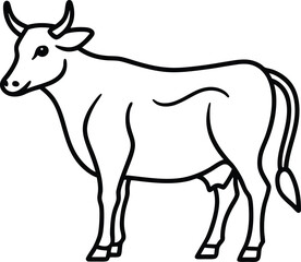 Side Facing Cow with Visible Hump and Horns in Minimal Art