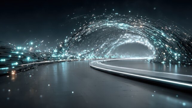 Futuristic tunnel with glowing particles