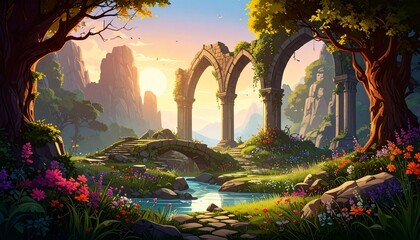 Serene Sunset at Ancient Ruins: A Magical Landscape