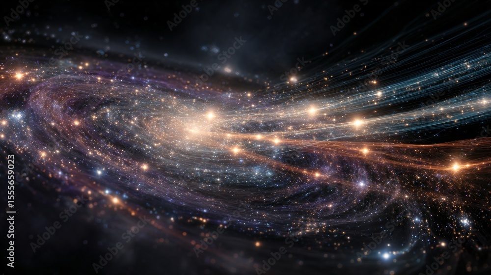 Poster abstract representation of stellar filaments and sinewave patterns, creating a cosmic energy flow.
