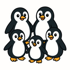 Fototapeta premium Cute Cartoon Penguin Vector Set Family of Adorable Arctic Birds in Playful Style for Kids and Winter Designs