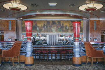 Cozy living room atmosphere inside cafe café coffee shop bar lounge bistro onboard luxury historic...