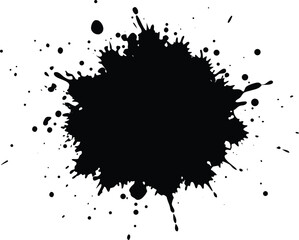 Fototapeta premium Abstract black ink splatter splash with many small dots on white background
