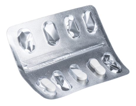 Opened Blister Pack with Missing Pills, isolated on transparent background