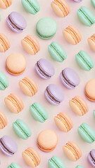 Obraz premium Pastel Macaron Pattern on Pink Background macarons