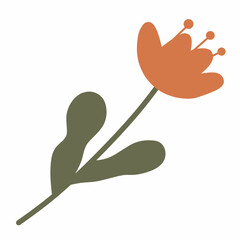 Red-orange open flower with pistils, organic and stylized look.