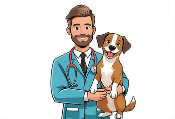 a male veterinarian holding a dog