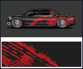 Black Pickup Truck with Red Patriotic Graphic Wrap Design