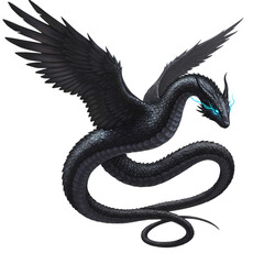 Fototapeta premium Majestic Black Winged Serpent: Fantasy Creature Art