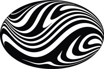 Abstract black and white curved lines forming a dynamic spherical shape