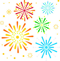 Celebration Simple Fireworks with Black Background Vector Illustration Collection