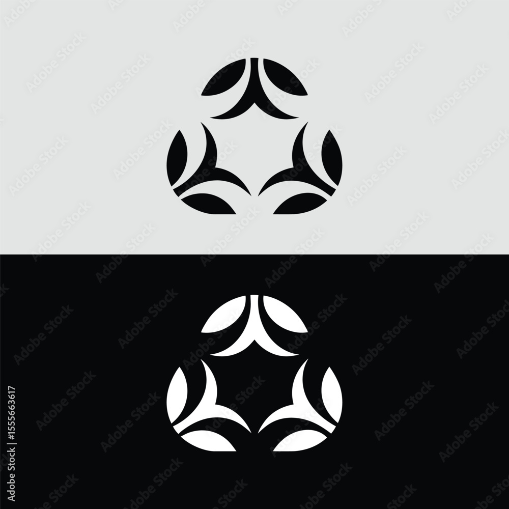 Poster abstract logo design featuring a stylized triangle shape with rotating arrows in a modern and minima