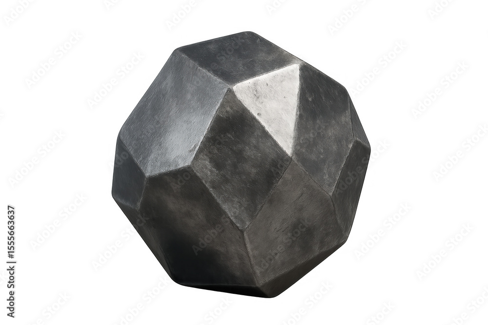 Fototapete Rotating dark gray polyhedron with a transparent background, perfect for abstract compositions or motion graphics
