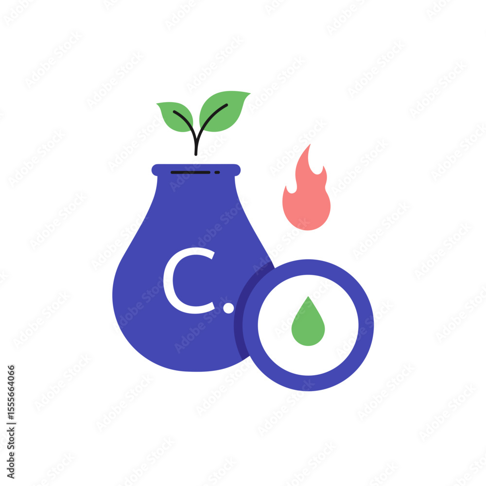 Poster carbon emissions concept represented by flask and flame icon