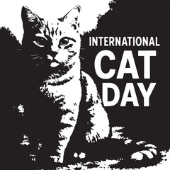 Naklejka premium International Cat Day vector. Yellow cat eyes on a black background vector. Face of a black domestic cat icon. Yellow eyes of the beast vector. Cat Day Poster, August 8. Important day