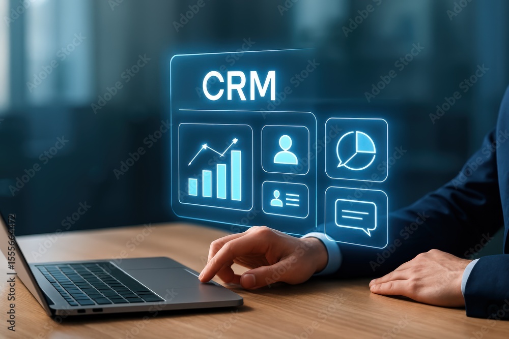 Poster crm software for business growth and customer management with data analytics tool