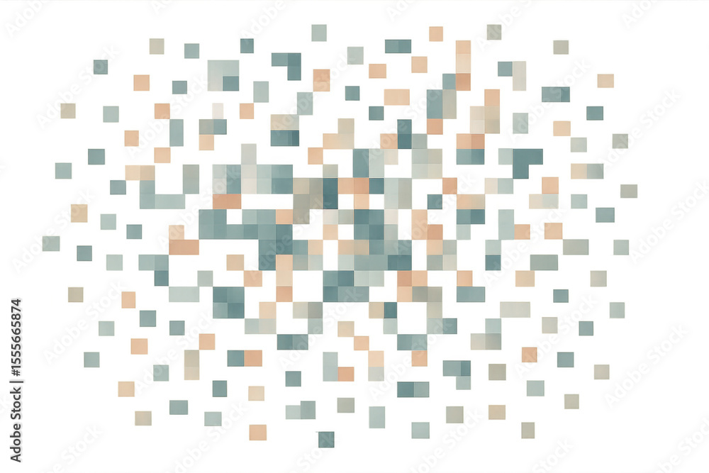Poster pixelated squares creating an abstract design on a transparent background, ideal for digital art pro