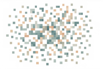 Pixelated squares creating an abstract design on a transparent background, ideal for digital art projects