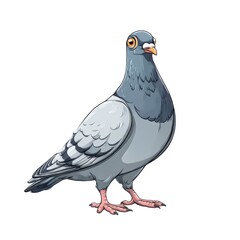 A Charming Gray Pigeon with Striking Orange Eyes, Standing Proudly on White Background, Perfect for Bird Enthusiasts and Nature Lovers