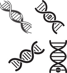 DNA Vector Icon | Black and White Double Helix Symbol on Blank Background

