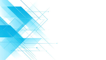 Fototapeta premium White abstract horizontal banner with sharp blue geometric shapes and clean modern layout.